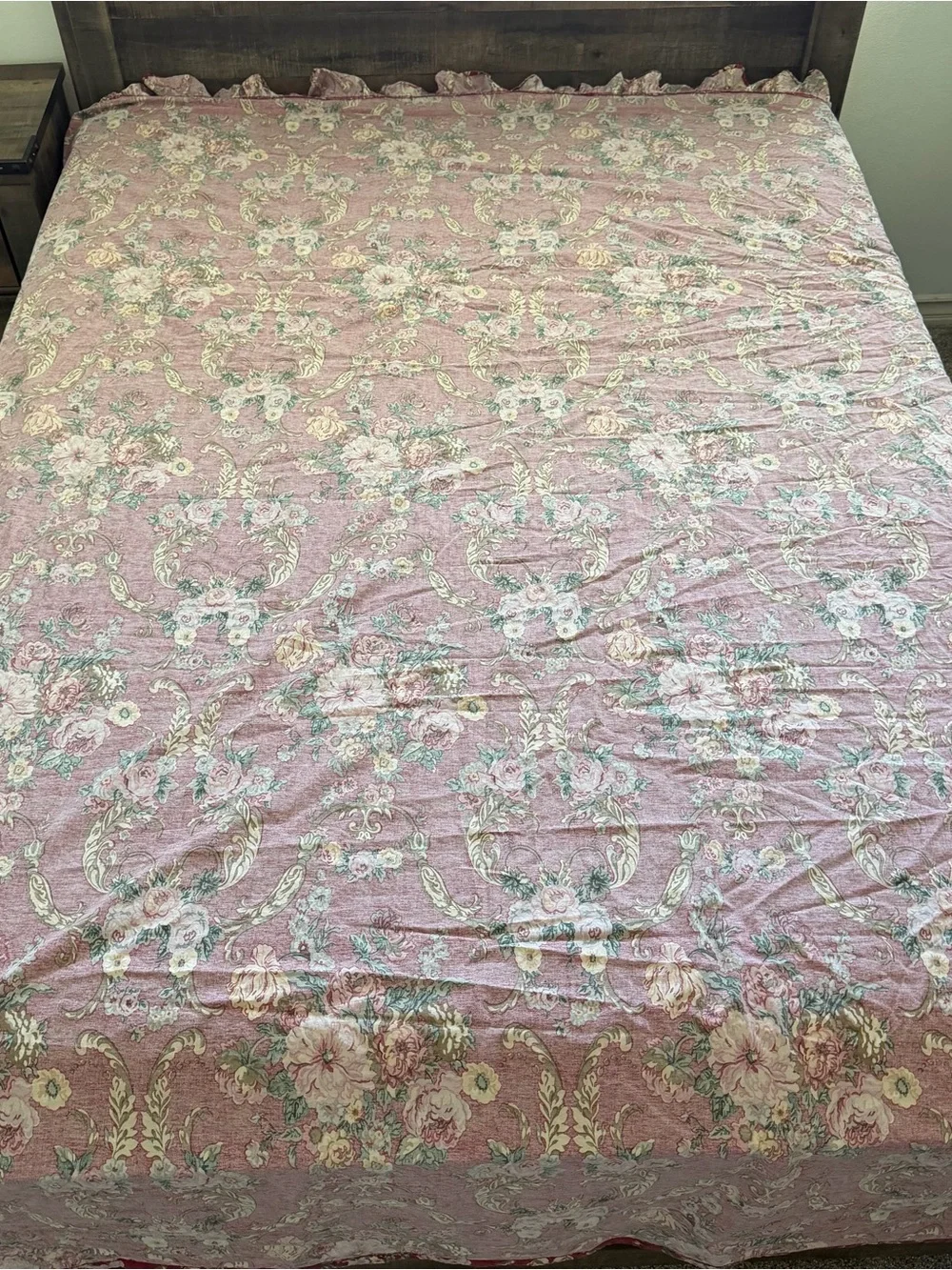 Ralph Lauren Marseilles 1 Queen Flat Sheet & 2 Standard Pillow Cases Red Floral